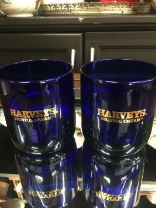 Harveys Bristol Cream Cobalt Blue Rock Glass Set Of 2