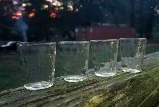 Set Of 4 Vintage Clear Dimpled Shot Glasses Unique
