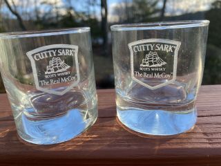 Set Of 2 Cutty Sark Scotch Whiskey Glass Barware Clear Logo Bar 3.  25 " Height