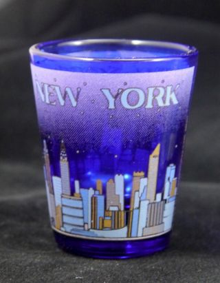 Cobalt Blue York City,  Souvenir Shot Glass.  Gold Details Wrap 2 Oz Shotglass