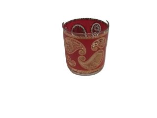 Culver Red & Gold Paisley Low Ball Tumbler Bar Glasses 22 Kt Gold Accents