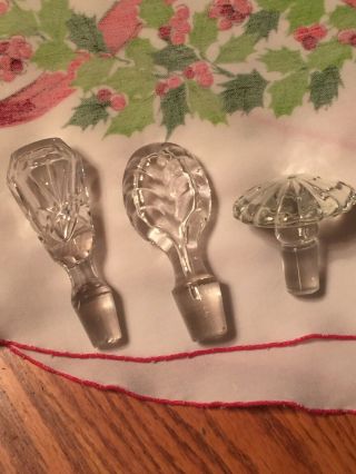 3 Vintage Clear Pressed Glass Top Decanter Bottle Stoppers