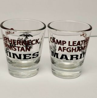 Usmc U.  S.  M.  C Us Marine Corps Camp Leatherneck 1.  5 Oz Shot Glasses (2)
