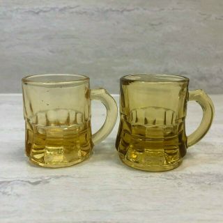 Vintage Set Of 2 Federal Glass Amber Beer Mug Shot Glasses,  Euc