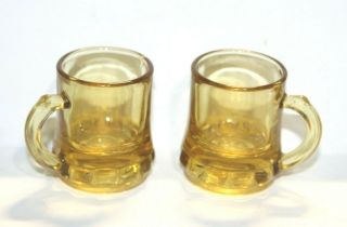 2 Vintage Miniature Amber Federal Glass Beer Mug Shot Glass Toothpick Holders