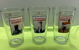 Guinness Beer Pint Glass Set Of 3 Luminarc Bar 16oz Lovely Day For A My Goodness