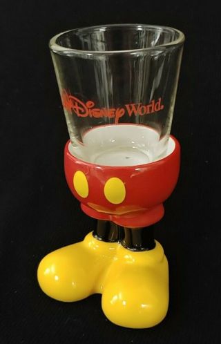 Walt Disney World Mickey Mouse Glass With Ceramic Pants 2 Oz.  Shot Glass -