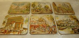 Set (6) Vintage Cork - Back Coasters City - Scapes Art (six 3.  75 " Square) 38