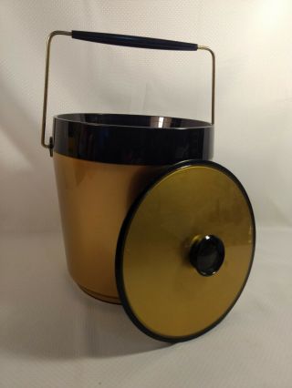 Vintage Mid Century Modern Ice Bucket Gold And Black Thermo - Serv By Westbend