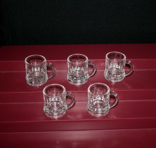 Set Of 5 Vintage Glass Mini - Mug Shot Glasses By Federal Glass