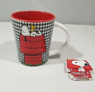 Peanuts Snoopy Red Dog House Woodstock Ceramic Coffee Mug 17oz Black White - Nwt