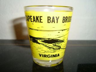 Chesapeake Bay Bridge Tunnel Virginia Shot Glass Yellow & Black Barware