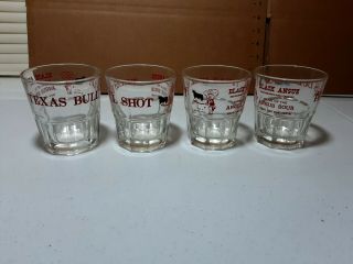 Set Of 4 Black Angus Texas Bull Shot Whiskey Sour Bar Man Cave Glasses