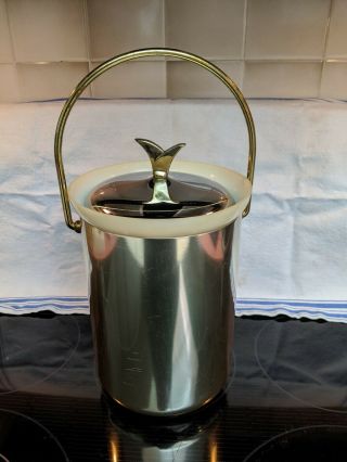 Mid Century Kromex Silver Gold Ice Bucket With Lid And Handle