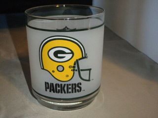 Vintage Nfl Green Bay Packers Frosted Glass Tumbler Cocktail Liquor Mobil Promo