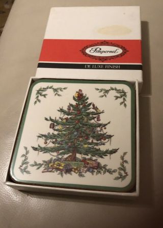 Six Deluxe Spode Pimpernel Christmas Tree Coasters Made In England - Acrylic