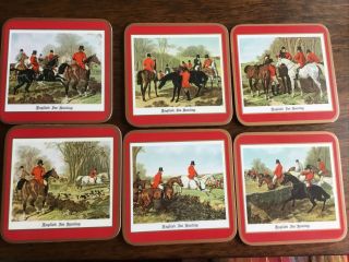 Vintage Pimpernel English Fox Hunting Coasters Set Of 6 Red