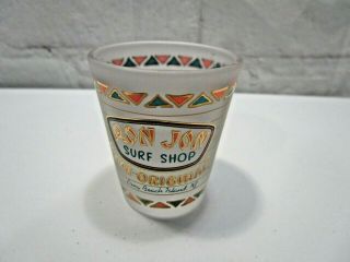 Vintage Ron Jon Surf Shop frosted shot glass - Long Beach Island NJ - 2 1/4 
