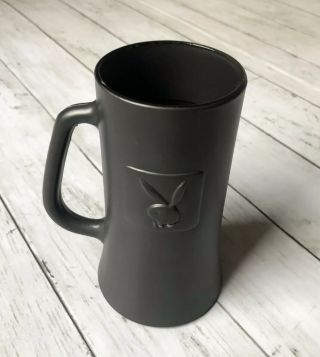 Vtg Playboy Club Beer Stein Embossed Bunny Logo - Glass Bottom Mug Gray Black
