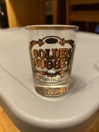 Vintage Golden Nugget Casino Hotel Souvenir Shot Glass Atlantic City Gold/black