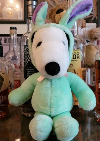 Vintage Snoopy Easter Bunny Green Suit Plush Toy 15 "