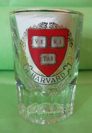 Vintage Harvard 3 " Shot Glass University Veritas " Truth " Shield College Arms