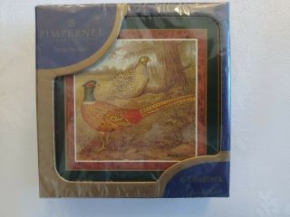Vintage Pimpernel Drink Coasters Set Of 6 Game Birds Acrylic Cork Back,