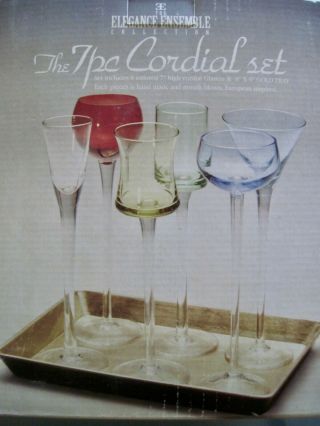 7 - Piece Hand Blown Cordial Glasses & Tray Set