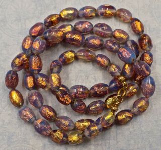 Gorgeous Vintage Long Art Deco Opalescent Foil Beads Necklace