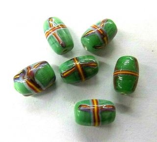 Bulk 50 Green French Cross Trails African Trade Beads Antique Venetian Style