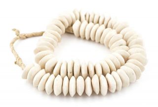 White Bone Beads Saucer 21mm Kenya African Large Hole 24 Inch Strand Handmade