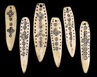 6 Ethiopian Pendants Carved Bone Surfboards African