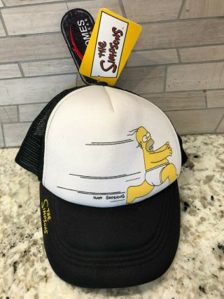 Rare Nos Vintage The Simpsons Mesh Hat Snap Back Homer Running Bio - Domes One Sz