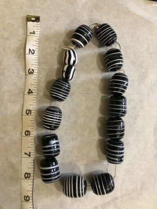 Antique African Trade Beads Large Black & White,  Glass,  Striped Beads