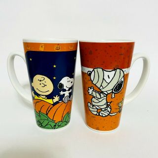Set Of 2 Peanuts Charlie Brown Snoopy 16oz Coffee Mugs Halloween Great Pumpkin