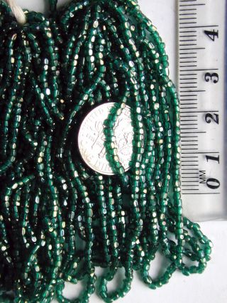 Antique Czech Glass Seed Beads Lustrous Green Gold Facets 4 Mini Hanks Rare Find