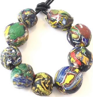 9 Old Antique Venetian Millefiori Recycled Ghana African Glass Trade Beads - Ghana