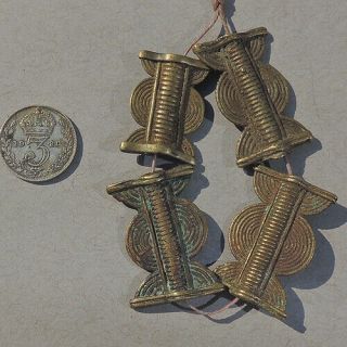 4 Antique Old Lost Wax Cast Brass Beads Ashanti Ghana 65