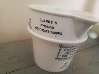 Vintage White Advertising Crock Jar.  Clarke ' s Pyramid Night Lights,  Dundee 3