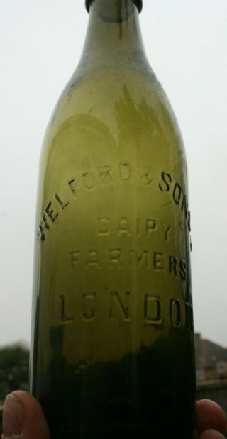1910s dark green WELFORD DAIRY LONDON swing stopper steri milk bottle vase 2