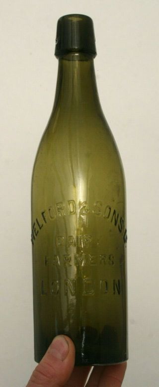 1910s dark green WELFORD DAIRY LONDON swing stopper steri milk bottle vase 3
