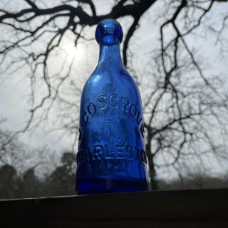 Charleston Sc J.  Cosgrove Cobalt Blue Blob Top Soda Water Bottle