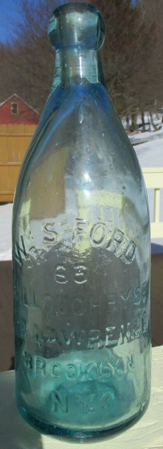 Vintage Wm S Ford Root Beer Blob Top Advertising Bottle 1878 Brooklyn Ny