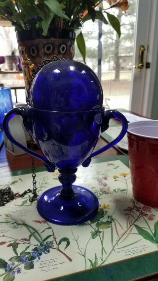Early Blown Cobalt Blue Loving Cup & Witch Ball To Catch Spirits 2 For 1 Price