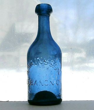 A.  Hain & Son Lebanon Co.  Cobalt Blue Iron Pontil Squat Pennsylvania Soda Bottle