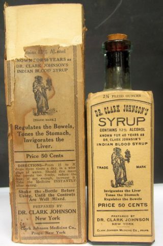 Dr Clark Johnson Quack Medicine Co Glass Bottle Antique Indian Blood Syrup