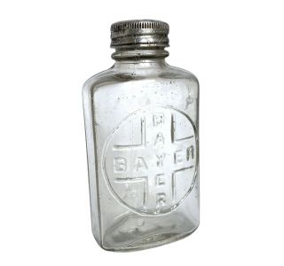 Antique Bayer Aspirin Tablets Bottle Old Style W/ Bayer Cross - 1920 - 1930