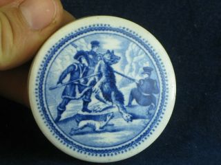 45058 Old Vintage Antique Printed Jar Pot Lid Tooth Paste Blue Bears Grease
