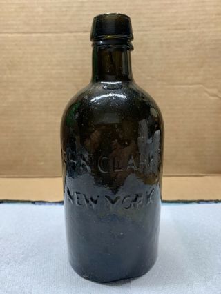 RARE John Clarke York Mineral Water Olive Green Pontil Bottle (mid 1800s) 2