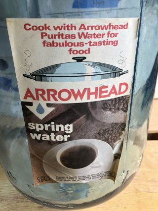 Vintage Rare Collectible 5 Gallon Arrowhead Puritas Water Bottle Label